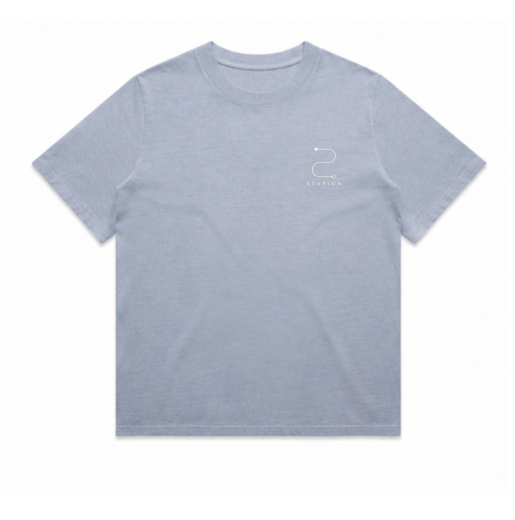 (Pre-order dispatch 20th August) STATION Woman's Faded  Tee - Powder Blue