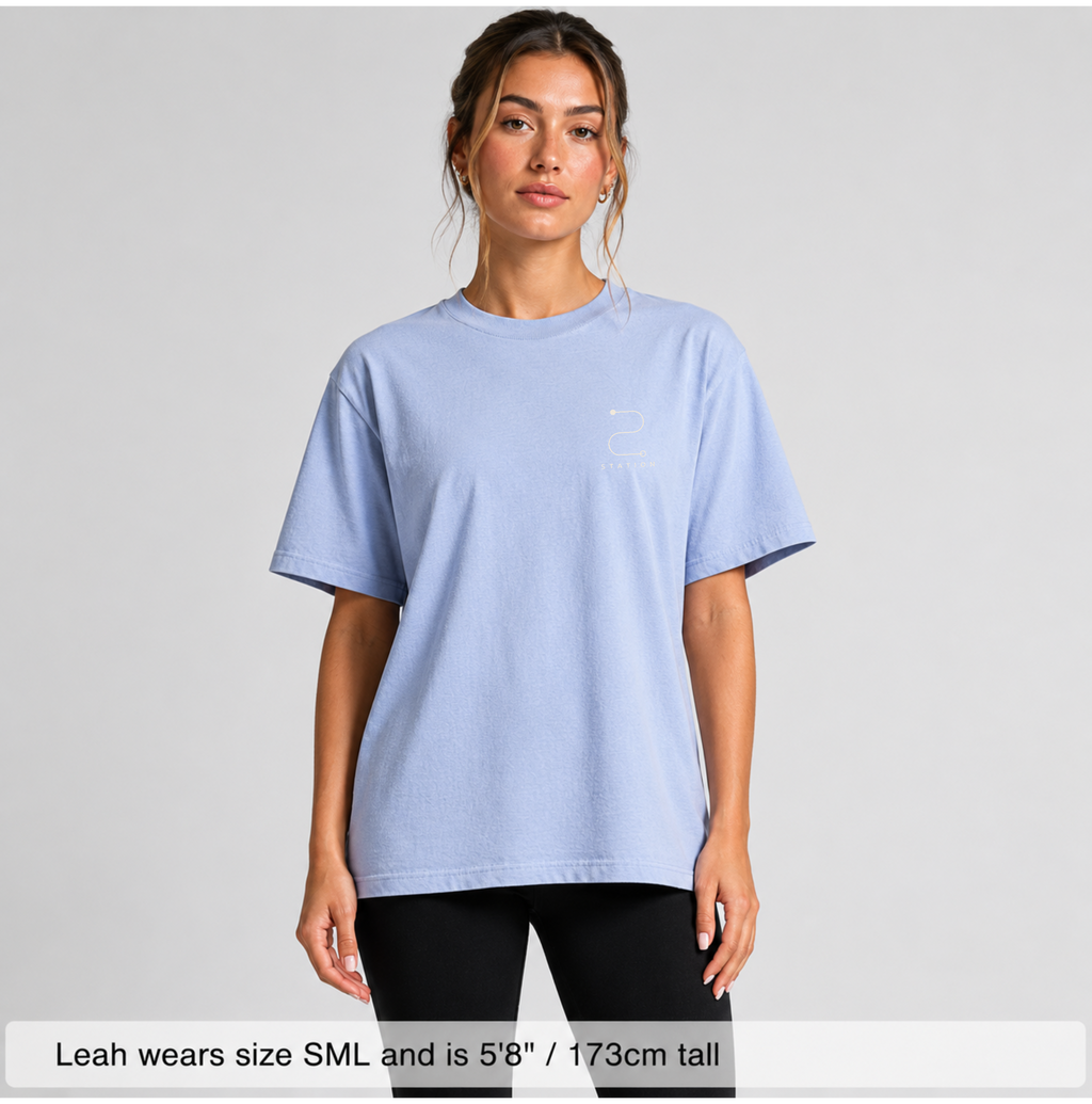 (Pre-order dispatch 20th August) STATION Woman's Faded  Tee - Powder Blue